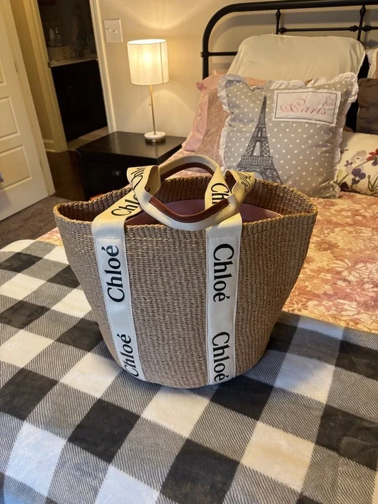 Chloé Straw Tote with Branded Canvas Straps - Natural Brown & Cream - Picture 2 of 8